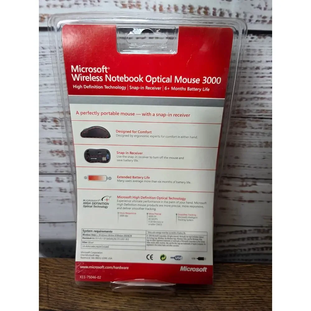 Microsoft Wireless Notebook Optical Mouse 3000 Model 1056 1051 PC Windows/Mac